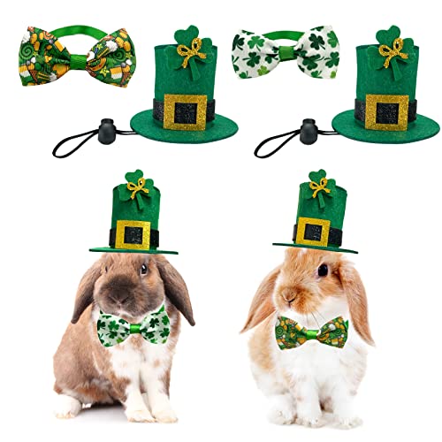 Vehomy Kleines Haustier-St. Patrick's Day Outfit für Hasen, Meerschweinchen, Kätzchen, Welpen, St. Patrick's Day, Kaninchenhut, irischer Hut mit Kleeblatt-Dekor, 4 Stück, Größe L von Vehomy