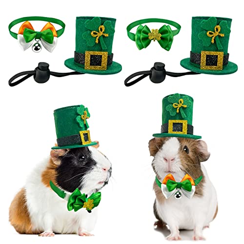 Vehomy Kleines Haustier-St. Patrick's Day-Outfit für Hasen, Meerschweinchen, Kätzchen, Welpen, St. Patrick's Day, Kaninchenhut, irischer Hut mit Kleeblatt-Dekor, Chinchilla, 4 Stück von Vehomy