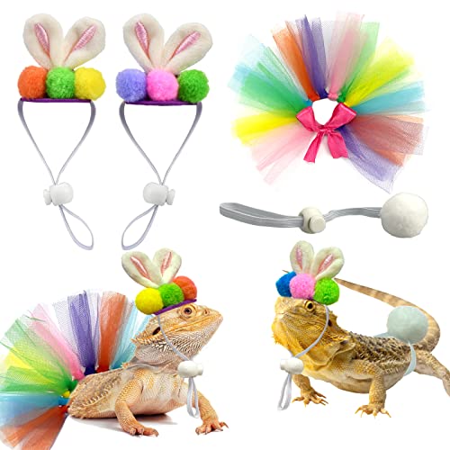 Vehomy Ostern Bartdrache Hase Outfit für Eidechsen - Ostern Bartdrache Hasenohren Stirnband Hut Kaninchenschwanz Tutu Rock Ostern Eidechse Kaninchen Kostüm für Bartdrache Meerschweinchen Zuckergleiter von Vehomy