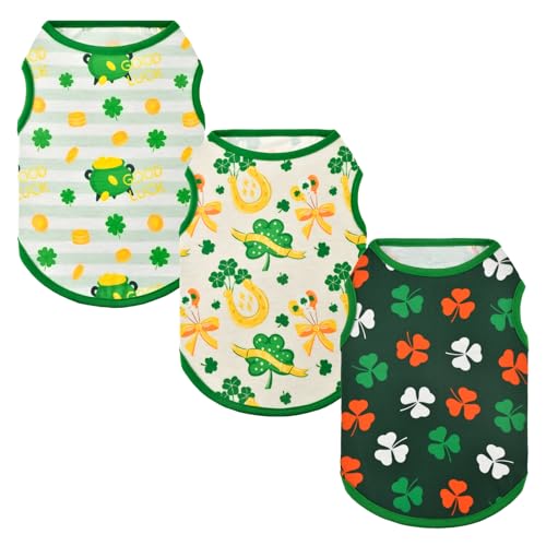 Vehomy St. Patrick's Day Hunde-Shirt, Glückskleeblatt, gestreift, mit Kleeblattmuster, St. Patricks, Hundeweste, irische Welpen, Tanktop, ärmelloses Shirt für kleine und mittelgroße Hunde, Größe S, von Vehomy