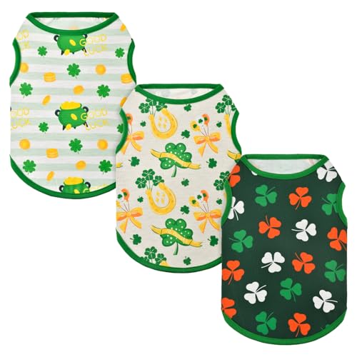 Vehomy St. Patrick's Day Hunde-Shirt, Glückskleeblatt, gestreift, mit Kleeblattmuster, St. Patricks, Hundeweste, irischer Welpen, Tanktop, ärmelloses Shirt für kleine und mittelgroße Hunde, Größe M, von Vehomy