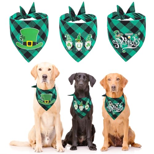 Vehomy St. Patrick's Day Hundehalstuch, wendbar, kariert, Büffel-Hundehalstücher mit Kleeblatt-Leprechaun-Muster, Dreieckstuch für Hunde, Welpen, Katzen, 3 Stück von Vehomy