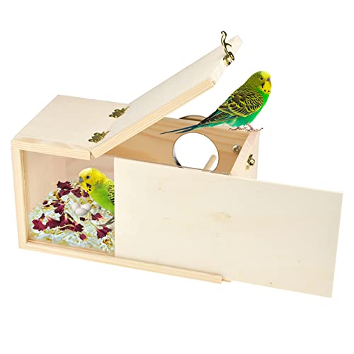 Vehomy Vogelnestkasten Natürliche Holz Vogelnesthütte mit transparenter Acrylplatte für Vogelkäfig Papageien Zuchtbox Nestkasten mit Lichtschild für kleine Papageien Cockatiel Lovebirds Budgie Conure von Vehomy