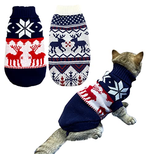 Vehomy Weihnachtspullover für Haustiere, Welpen, Katzenpullover, Strickware, Hunde, Weihnachtskleidung, Marineblau und Weihnachten, Weiß, Pullover mit Rentieren, Katzen, Größe L von Vehomy