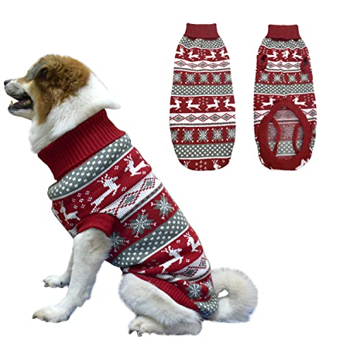 Vehomy Weihnachtspullover für Hunde, Weihnachten, Haustier, Winter, Strickwaren, Kleidung, klassischer warmer Rollkragenpullover, Rentier, Schneeflocke, Argyle-Pullover, Outfit für mittelgroße und von Vehomy