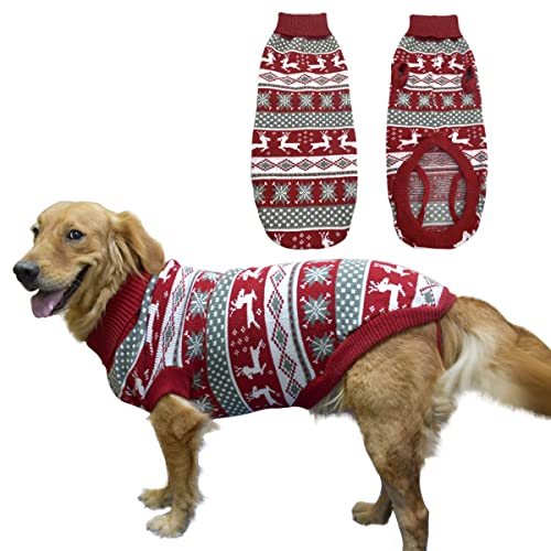 Vehomy Weihnachtspullover für Hunde, Winter-Strickwaren, klassischer warmer Rollkragenpullover, Rentier, Schneeflocke, Argyle, Pullover für mittelgroße und große Hunde, XXL von Vehomy