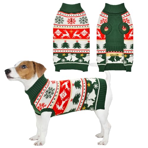 Vehomy Weihnachtspullover für Hunde, warm, Rollkragenpullover mit Schneeflocken, Rentieren, Glocken, Hunde-Strickwaren, Strickshirt, Pullover für mittelgroße und große Hunde, Größe M von Vehomy