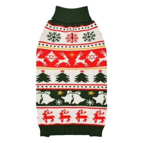 Vehomy Weihnachtspullover für Hunde, warm, Rollkragenpullover mit Schneeflocken, Rentieren, Glocken, Hunde-Strickwaren, Strickshirt, Pullover für mittelgroße und große Hunde, Größe XL von Vehomy