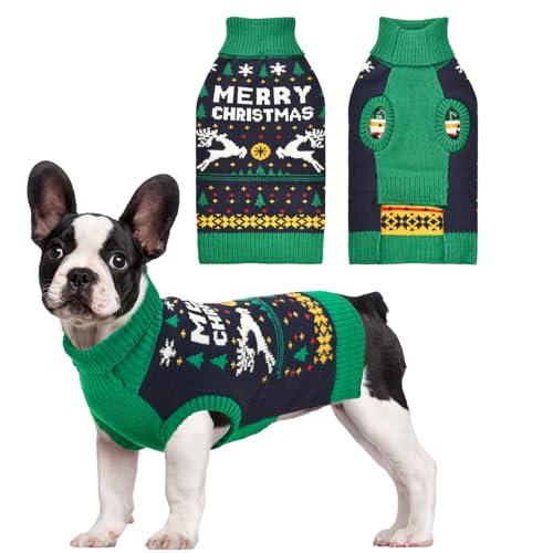 Vehomy Weihnachtspullover für Hunde und Katzen, Rollkragen, Strickwaren mit Weihnachtsbäumen, Elchen, Schneeflocken, Weihnachts-Strickpullover, Hemd für kleine und mittelgroße Hunde, Größe M von Vehomy