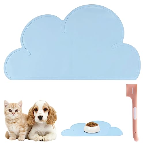 Veiteibe Napfunterlage für Kleine Hunde und Katze - 48x27 cm Silikonmatte für Haustierfutterschalen, Katzennapf Futtermatten für Hunde, Katzen und andere Haustiere (Blau) von Veiteibe