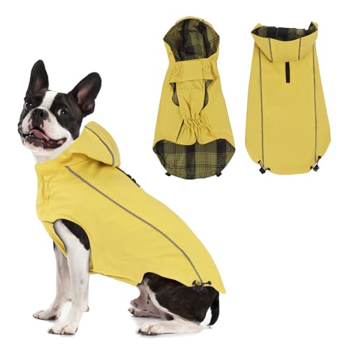 Vejaoo Regenmantel Hund Wasserdicht, Reflektierend Regenjacke mit Kapuze für Hund, Verstellbare Winddicht Regenjacken für Kleine Mittelgroße Groß Hunde Spaziergäng XZ015(Gelb,S) von Vejaoo