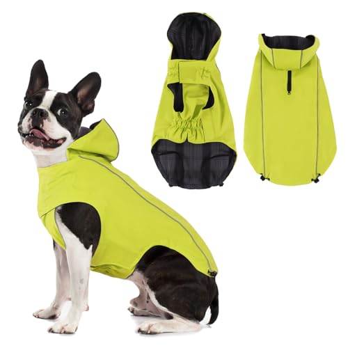 Vejaoo Regenmantel Hund Wasserdicht, Reflektierend Regenjacke mit Kapuze für Hund, Verstellbare Winddicht Regenjacken für Kleine Mittelgroße Groß Hunde Spaziergäng XZ015(Grün,M) von Vejaoo