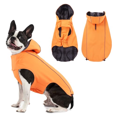 Vejaoo Regenmantel Hund Wasserdicht, Reflektierend Regenjacke mit Kapuze für Hund, Verstellbare Winddicht Regenjacken für Kleine Mittelgroße Groß Hunde Spaziergäng XZ015(Orange,S) von Vejaoo