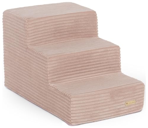 Hundetreppe mit 3 Stufen Katzentreppe Haustiertreppe Einstiegshilfe Schaumstoff (Farbe: rosa (Cord)) von Velinda