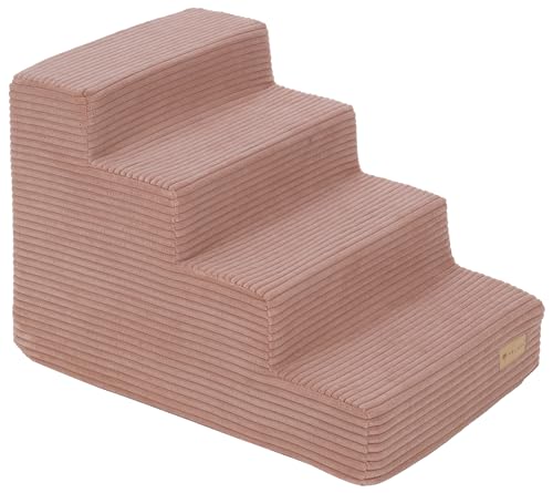 Hundetreppe mit 4 Stufen Katzentreppe Haustiertreppe Einstiegshilfe Schaumstoff (Farbe: rosa (Cord)) von Velinda