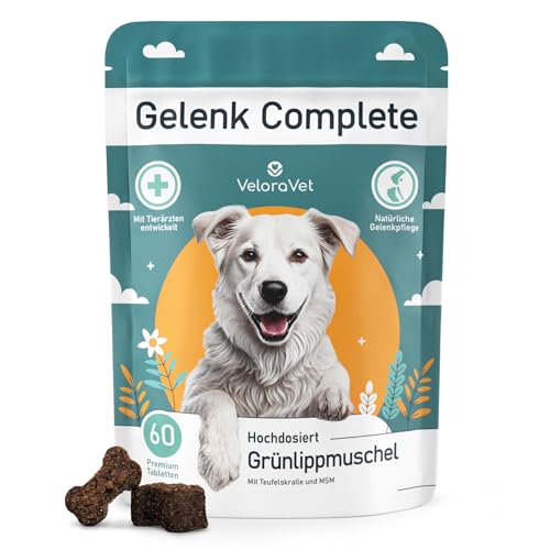 VeloraVet® Grünlippmuschel für Hunde als extraweiche Gelenktabletten - mit MSM & Glucosamin - für Mobile Gelenke - höhere Akzeptanz als Grünlippmuschel Kapseln, Grünlippmuschelpulver - 60 Stück von VeloraVet