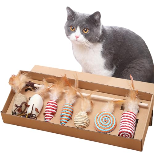 Veluxora 7-teiliges Katzenspielzeug-Set, interaktives Katzenspielzeug, Katzenfederspielzeug, Katzenballspielzeug, Katzen-Maus-Plüschtier von Veluxora