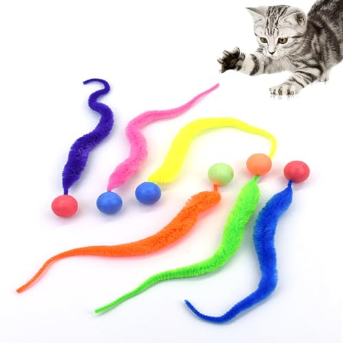 Veluxora Funny wackelball für Katzen, Wurmkatzenspielzeug, Langer Schwanz Ball Katzenspielzeug, Ball Worm Cat Toy, Interaktives Spielzeug für Katzen Hüpfball, 3PC von Veluxora