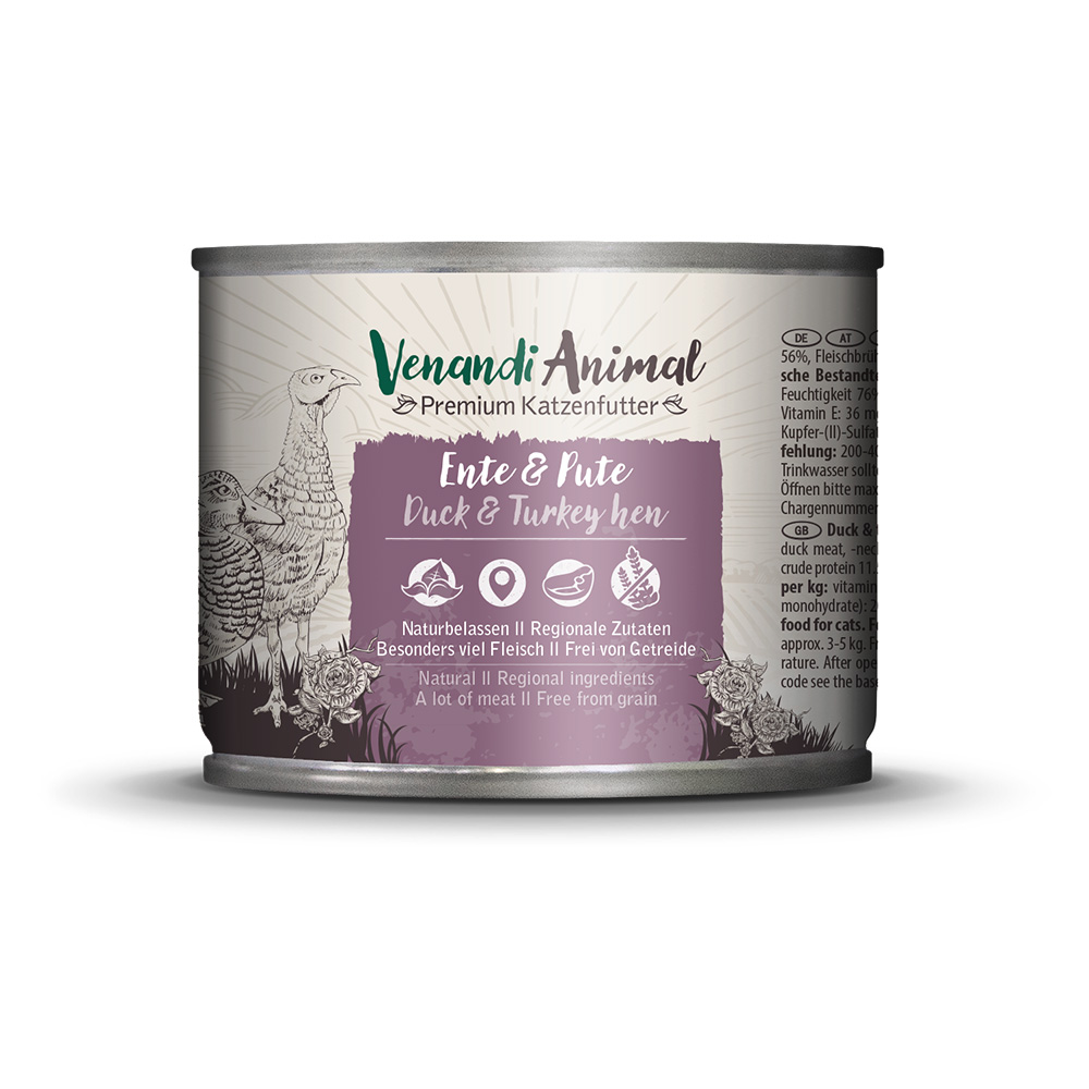 Sparpaket Venandi Animal Adult Cat 24 x 200 g - Ente & Pute von Venandi Animal