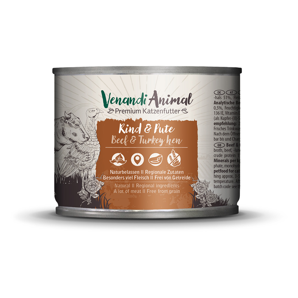 Sparpaket Venandi Animal Adult Cat 24 x 200 g - Rind & Pute von Venandi Animal