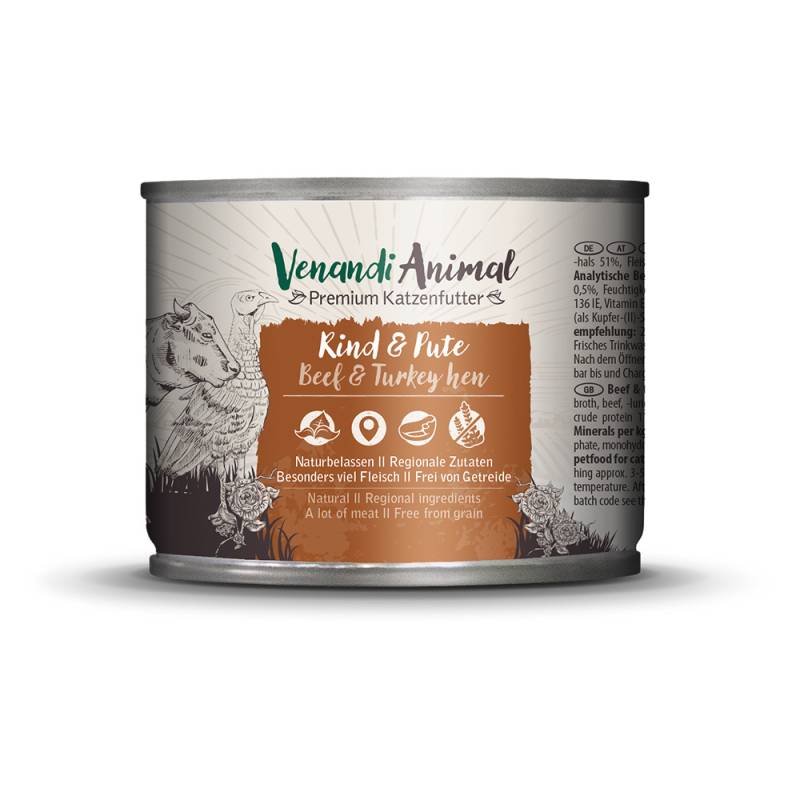 Sparpaket Venandi Animal Adult Cat 24 x 200 g - Rind & Pute von Venandi Animal