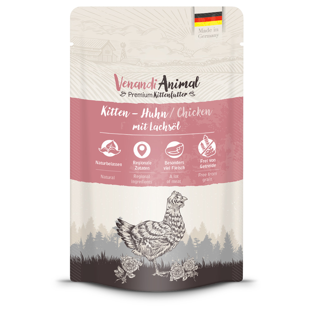 Sparpaket Venandi Animal Kitten 24 x 125 g - Huhn mit Lachsöl von Venandi Animal