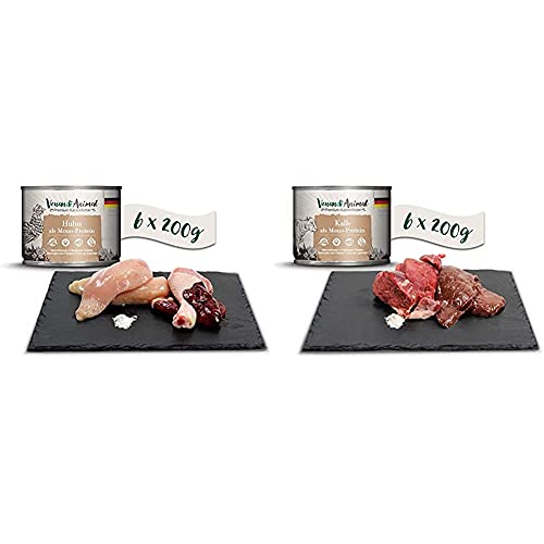 Venandi Animal Premium Nassfutter für Katzen, Huhn als Monoprotein, 6 x 200 g, 1.2 kg & Premium Nassfutter für Katzen, Kalb als Monoprotein, 6 x 200 g, 1.2 kg von VenandiAnimal