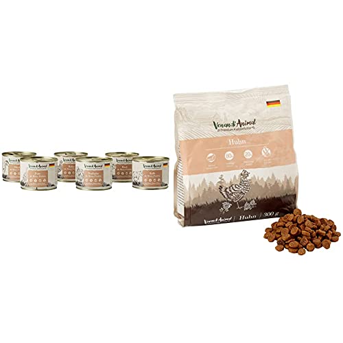 Venandi Animal Premium Nassfutter für Katzen, Probierpaket III, 6 x 200 g, 1.2 kg & Premium Trockenfutter für Katzen, Huhn,getreidefrei mit viel frischem Fleisch, 300 g von VenandiAnimal