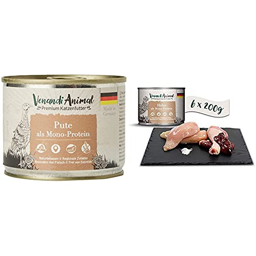 Venandi Animal Premium Nassfutter für Katzen, Pute als Monoprotein 6 x 200 g, getreidefrei und naturbelassen, 1.2 kg & Premium Nassfutter für Katzen, Huhn als Monoprotein, 6 x 200 g, 1.2 kg von VenandiAnimal