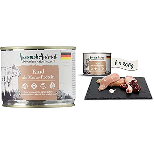 Venandi Animal Premium Nassfutter für Katzen, Rind als Monoprotein, 6 x 200 g, 1.2 kg & Premium Nassfutter für Katzen, Huhn als Monoprotein, 6 x 200 g, 1.2 kg von VenandiAnimal