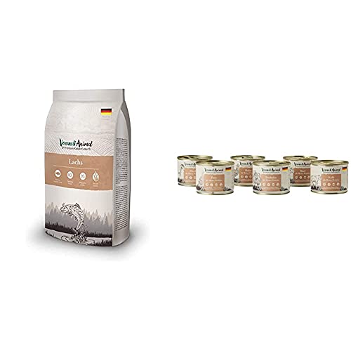 Venandi Animal Premium Trockenfutter für Katzen, Lachs, getreidefrei mit viel frischem Lachs, 1.5 kg & Premium Nassfutter für Katzen, Probierpaket III, 6 x 200 g, 1.2 kg von VenandiAnimal