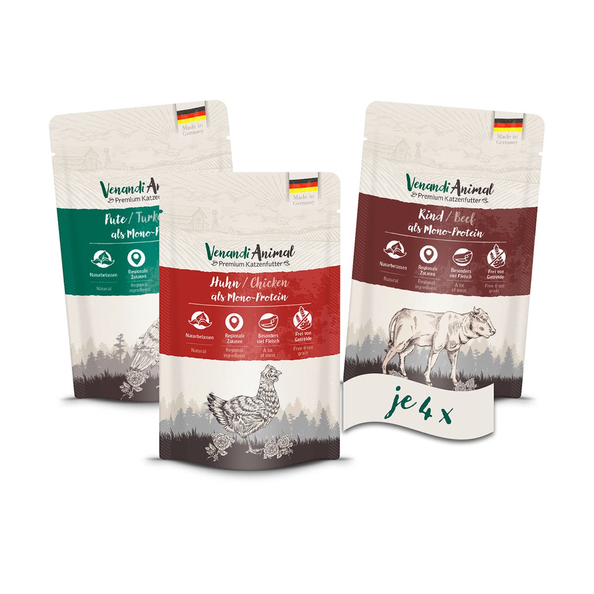 Venandi Animal - Probierpaket I Huhn, Pute, Rind 12x125g von Venandi Animal