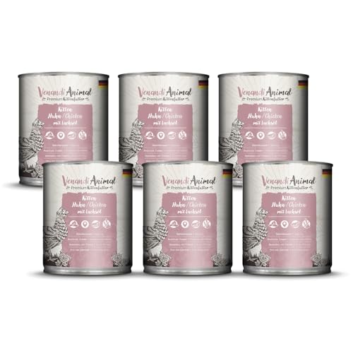 Venandi - Premium Nassfutter für Katzen - Kitten - Huhn mit Lachsöl, 6 x 800g (6er Pack), getreidefrei mit extra viel Fleisch von VenandiAnimal