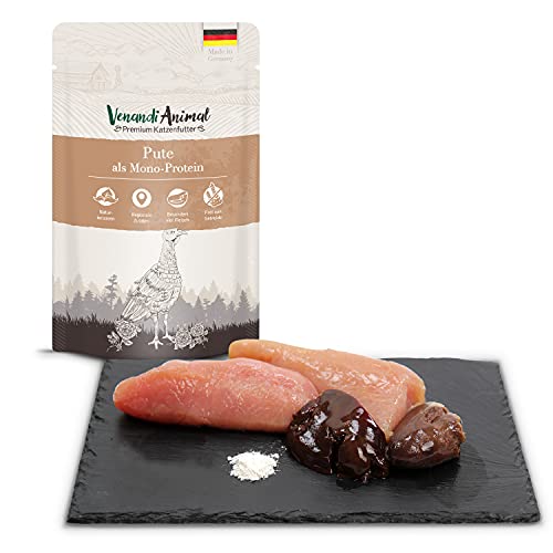 Venandi Animal Katzenfutter Nass | 100% frisches Fleisch | Single Protein: auch für Katzen mit empfindlichem Magen geeignet (Pute, 12 x 125g) von VenandiAnimal