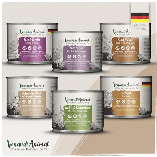 Venandi Animal - Premium Nassfutter für Katzen - Probierpaket IV, 6 x 200g (6er Pack), getreidefrei mit extra viel Fleisch von VenandiAnimal