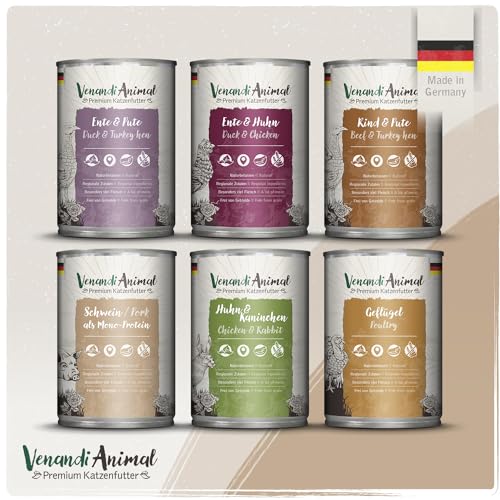 Venandi Animal - Premium Nassfutter für Katzen - Probierpaket IV, 6 x 400g (6er Pack), getreidefrei mit extra viel Fleisch von VenandiAnimal