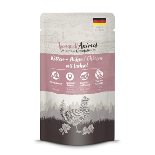 Venandi - Premium Nassfutter für Katzen - Kitten - Huhn mit Lachsöl, 1 x 125g (1er Pack), getreidefrei mit extra viel Fleisch von VenandiAnimal