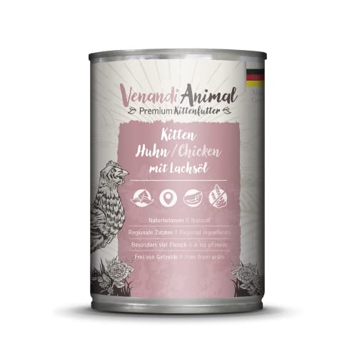 Venandi - Premium Nassfutter für Katzen - Kitten - Huhn mit Lachsöl, 1 x 400g (1er Pack), getreidefrei mit extra viel Fleisch von VenandiAnimal