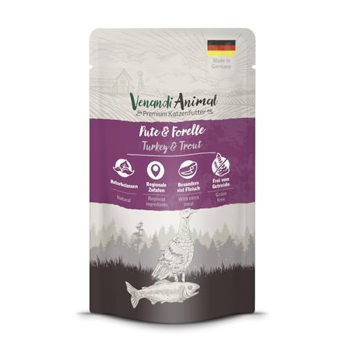 Venandi - Premium Nassfutter für Katzen - Pute und Forelle, 1 x 125g (1er Pack), getreidefrei mit extra viel Fleisch von VenandiAnimal