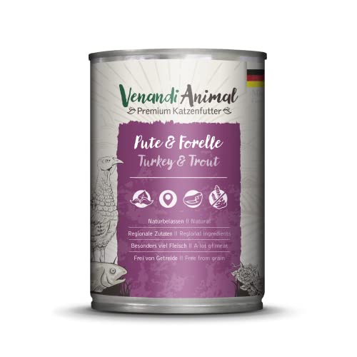 Venandi - Premium Nassfutter für Katzen - Pute und Forelle, 1 x 400g (1er Pack), getreidefrei mit extra viel Fleisch von VenandiAnimal