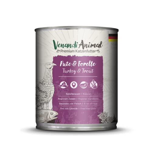 Venandi - Premium Nassfutter für Katzen - Pute und Forelle, 1 x 800g (1er Pack), getreidefrei mit extra viel Fleisch von VenandiAnimal