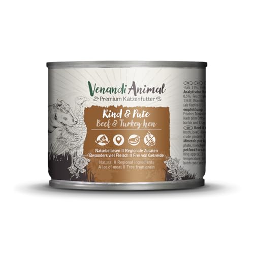 Venandi - Premium Nassfutter für Katzen - Rind Und Pute, 1 x 200g 1er Pack, Getreidefrei mit Extra Viel Fleisch von VenandiAnimal