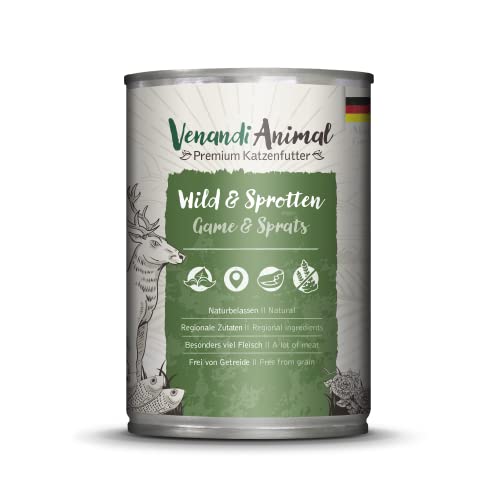 Venandi - Premium Nassfutter für Katzen - Wild und Sprotten, 1 x 400g (1er Pack), getreidefrei mit extra viel Fleisch von VenandiAnimal