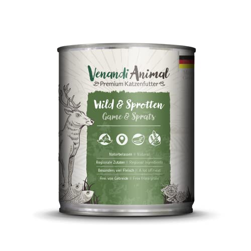 Venandi - Premium Nassfutter für Katzen - Wild und Sprotten, 1 x 800g (1er Pack), getreidefrei mit extra viel Fleisch von VenandiAnimal