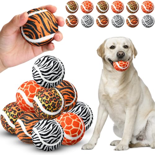 VercanMonth 12 Stück Dschungeltier-Tennisbälle für Hunde, 6,3 cm, Safari-Hundespielzeug, Ball, Haustier, interaktives Spielzeug für kleine, mittelgroße und große Hunde, Zahnen, Kau-Trainingsspielzeug von VercanMonth