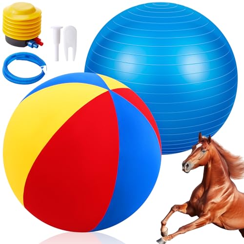 VercanMonth Riesiger Herding Ball mit Kugelabdeckung, 122 cm, bitte beobachten Sie Videorekorder zum Aufblasen von Pferden, Stall, Unterhaltung, Spielen, Pumpe im Lieferumfang enthalten (Gelb, Rot, von VercanMonth