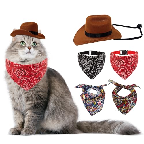 Cowboy Katze Kostüme Hund Cowboy Hut mit Bandanas Schal West Cowboy Haustier Kostüm Lustiges Halloween Outfit 5PCS (S) von Verceco