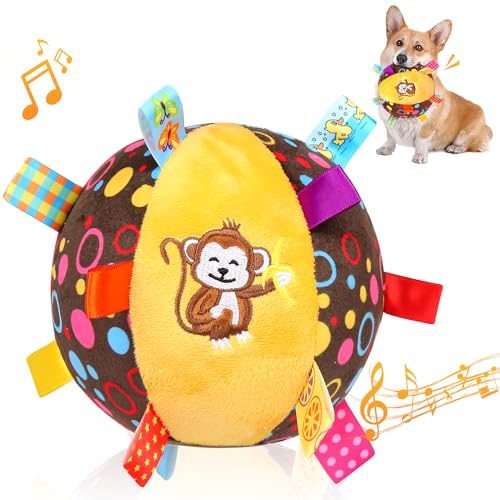 VerdeVilla Quietschball für Hunde, interaktives Hundespielzeug, weich gefülltes Welpenspielzeug mit integrierter Glocke, Kauspielzeug für kleine, mittelgroße und große Hunde, 15,2 cm, Braun von VerdeVilla