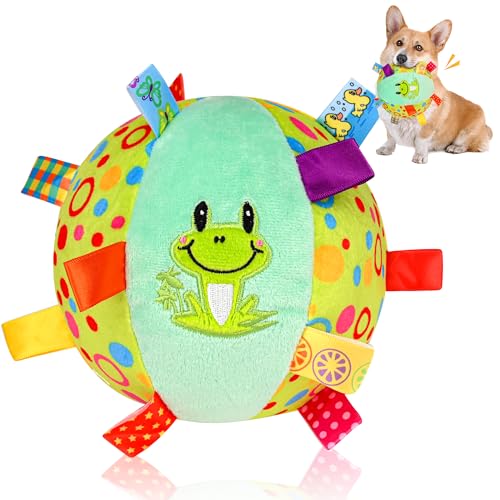 VerdeVilla Quietschball für Hunde, interaktives Hundespielzeug, weich gefülltes Welpenspielzeug mit integrierter Glocke, Kauspielzeug für kleine, mittelgroße und große Hunde, 15,2 cm, Grün von VerdeVilla