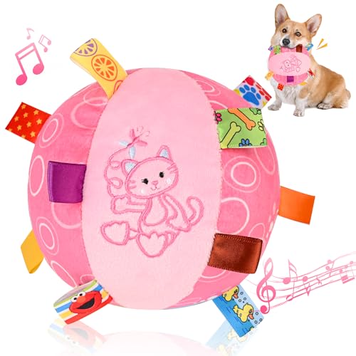 VerdeVilla Quietschball für Hunde, interaktives Hundespielzeug, weich gefülltes Welpenspielzeug mit integrierter Glocke, Kauspielzeug für kleine, mittelgroße und große Hunde, 15,2 cm, Rosa von VerdeVilla